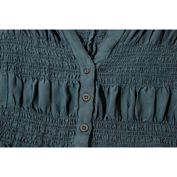 Torrid Button-up Babydoll Smocked Tunic Top Women's 2 Green Button-up V-neck - Picture 9 of 12